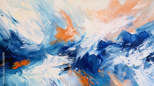 Wallpaper Mural Abstract painting showing blue white and orange brush strokes Torontodigital.ca