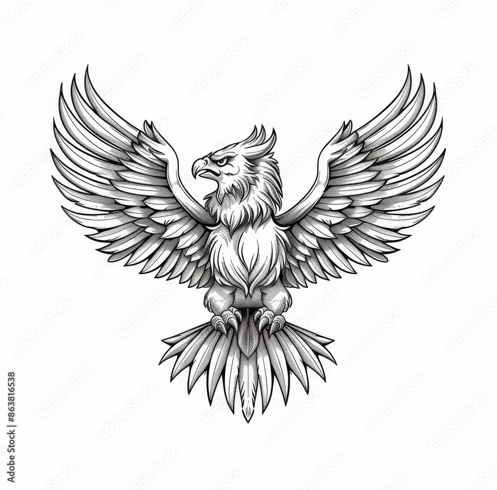 Obraz premium A fresco of a gryphon or gryphon, a mythical animal or a magic beast, a medieval coat of arms or heraldic insignia. The symbol is hand-drawn, like most heraldic emblems.