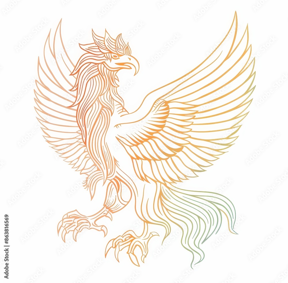 Fototapeta premium This medieval heraldic illustration depicts a griffin or gryphon from mythology, an ancient fantasy creature or mythical beast.