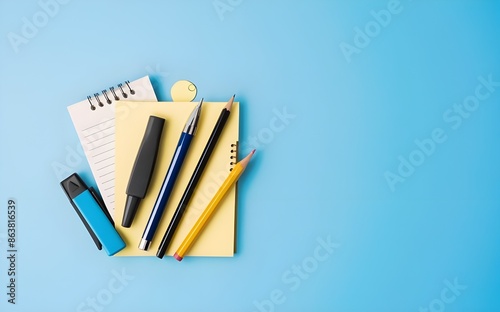 Vibrant Office Supplies on emptly Background photo