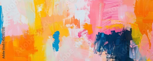 Vibrant abstract painting with brushstrokes creating colorful background © Viktoriia