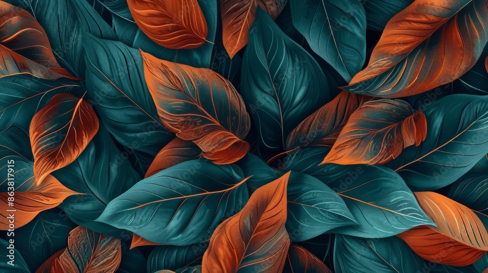 Jungle of teal and copper foliage creating lush background Jungle of teal and copper foliage creating lush background