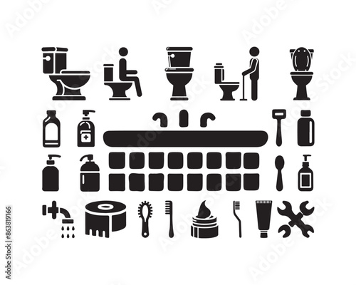 Toilet vector icons set. High quality design element. Editable silhouette style vector.