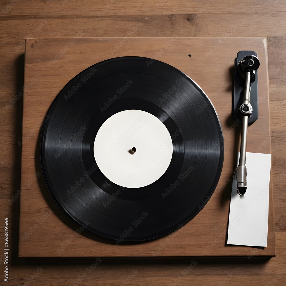 Obraz premium Vinyl Record Player on Wooden Surface