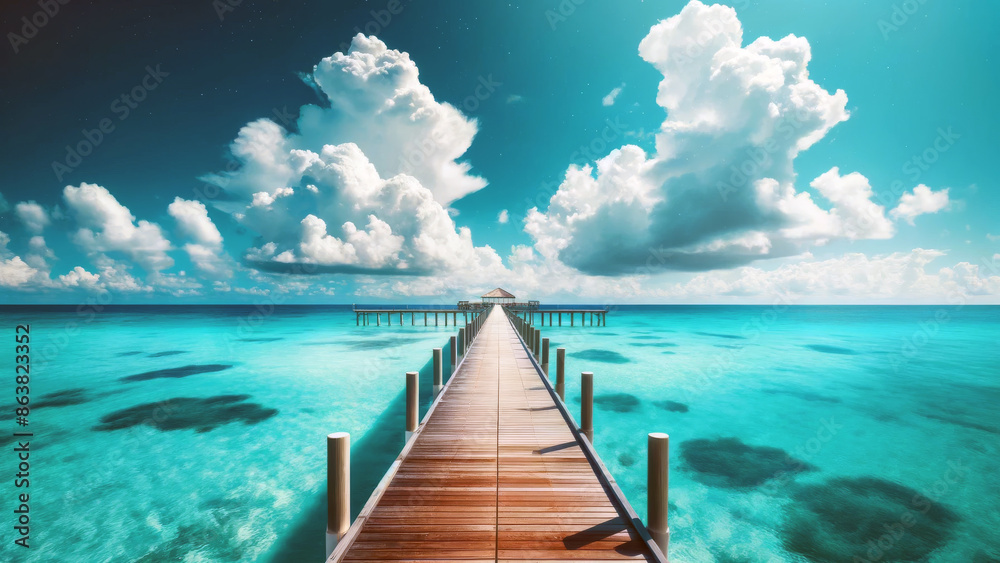 Obraz premium Stunning tropical scene with pier and blue waters