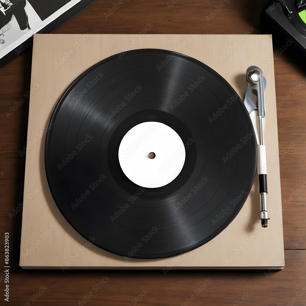 Obraz premium Vinyl Record Player with a Blank Label