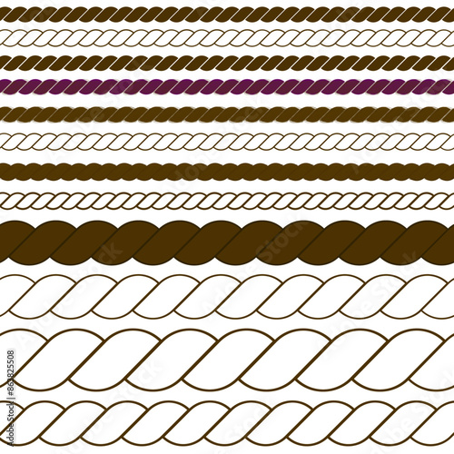 nautical rope brush design for graphic artists for creative projects, Rope brushes set. Rope frame design elements. Seamless marine rope pattern brush  - Part 1