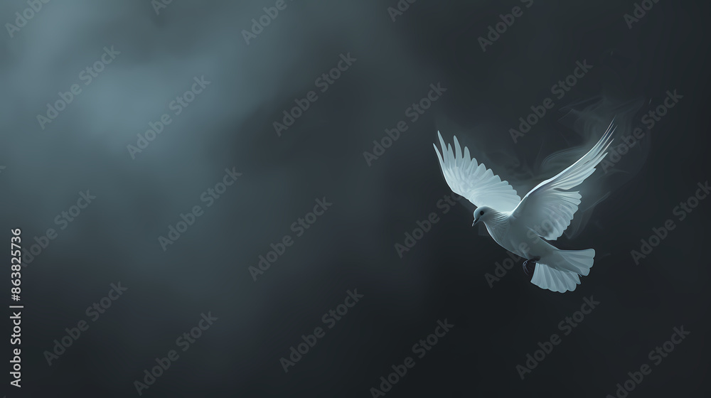 Obraz premium White dove flying in the sky, symbol of peace and hope