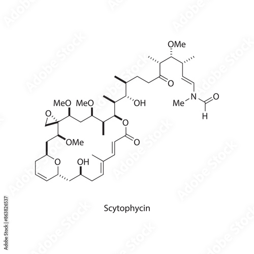 Scytophycin skeletal structure diagram. compound molecule scientific illustration. photo