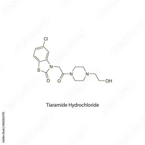 Tiaramide flat skeletal molecular structure NSAID drug used in Pain treatment. Vector illustration scientific diagram.