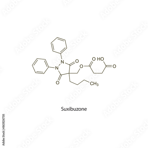 Suxibuzone flat skeletal molecular structure NSAID drug used in Pain treatment. Vector illustration scientific diagram.