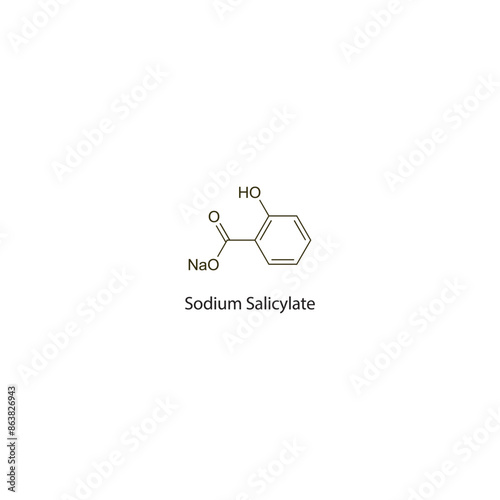 Sodium Salicylate flat skeletal molecular structure NSAID drug used in Pain treatment. Vector illustration scientific diagram.