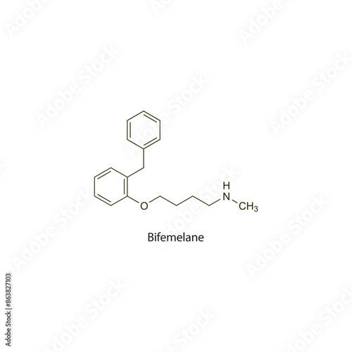 Bifemelane flat skeletal molecular structure MAO inhibitor drug used in Dementia treatment. Vector illustration scientific diagram.