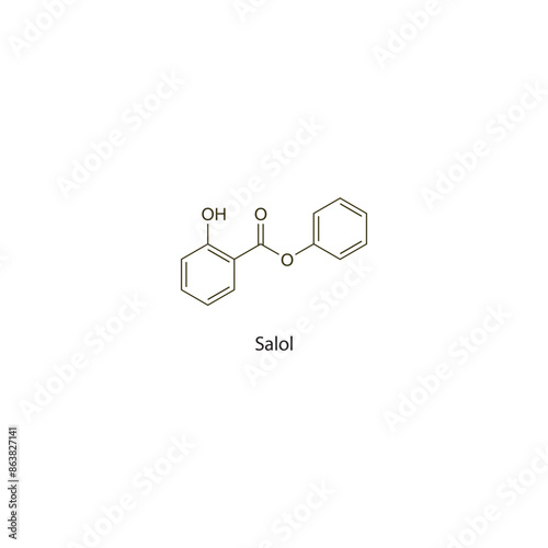 Salol flat skeletal molecular structure Analgesic agent drug used in Urinary tract irritation treatment. Vector illustration scientific diagram.