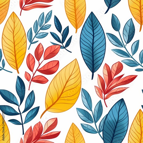 Seamless pattern with colorful autumn leaves. Ideal for backgrounds, textiles, and fall-themed designs. © Witch