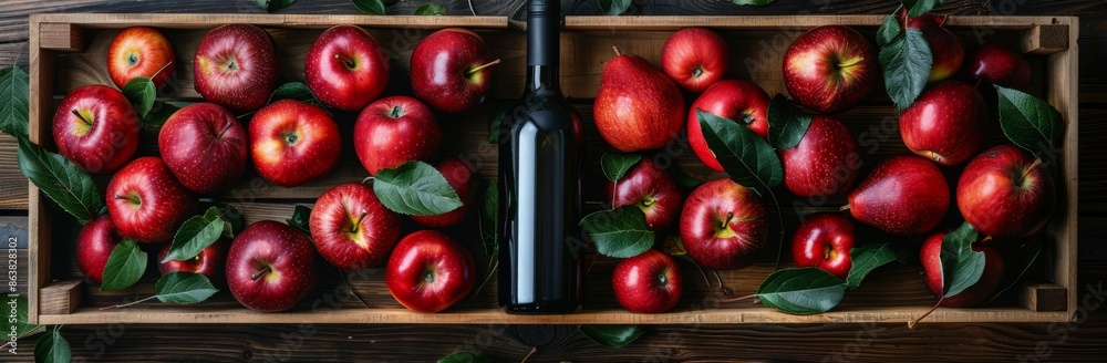 Fresh Apples and Apple Cider Vinegar on Rustic Wooden Table Fresh Apples and Apple Cider Vinegar on Rustic Wooden Table