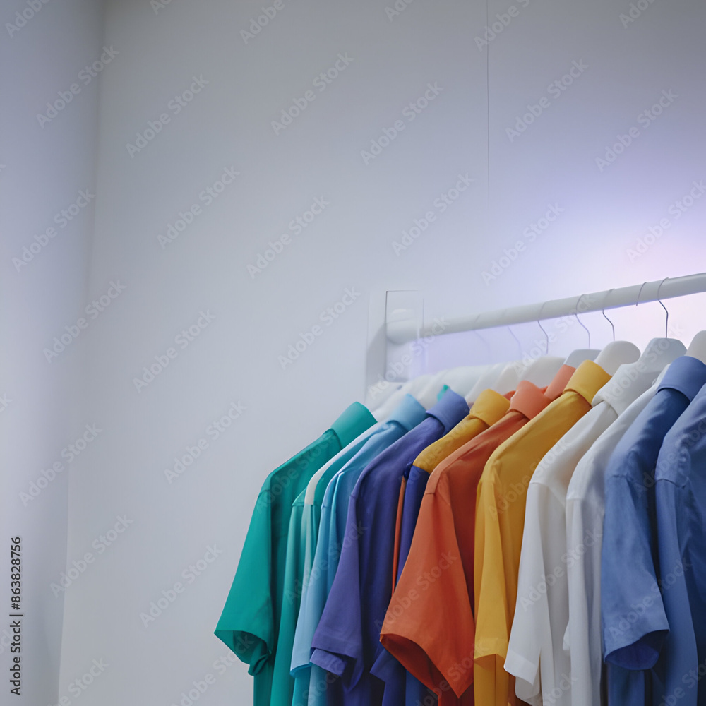 Obraz premium clothes on hangers fashion printing stylish comfortable versatile on white background