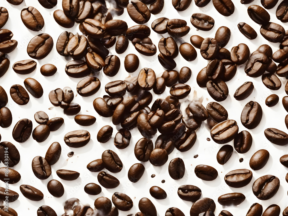 Roasted coffee beans splashing Roasted coffee beans splashing