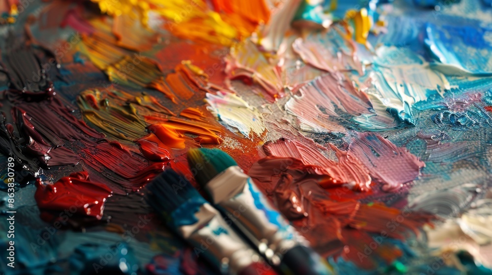 Close-up of an artist's palette with paints High quality images Close-up of an artist's palette with paints High quality images