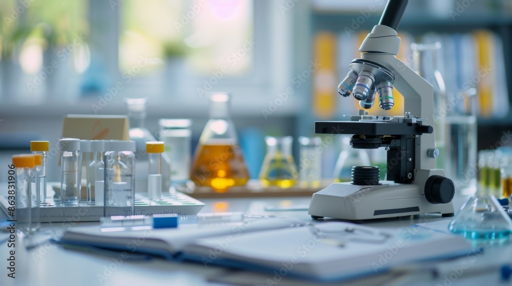 Microscope and biology notes on a lab table High quality images Microscope and biology notes on a lab table High quality images