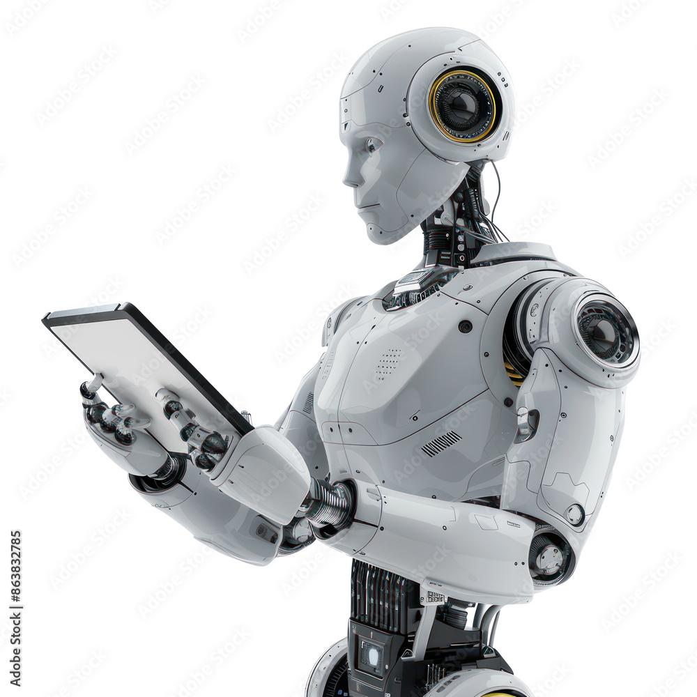 Ai robot using tablet isolate on transparency background PNG Stock ...