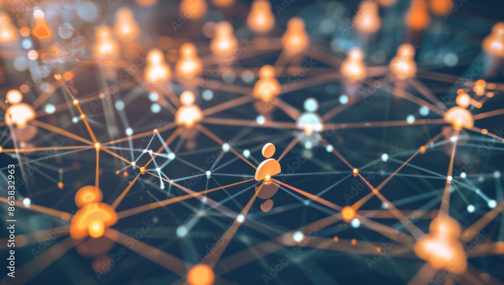 Digital network, interconnected people on social media icons ...