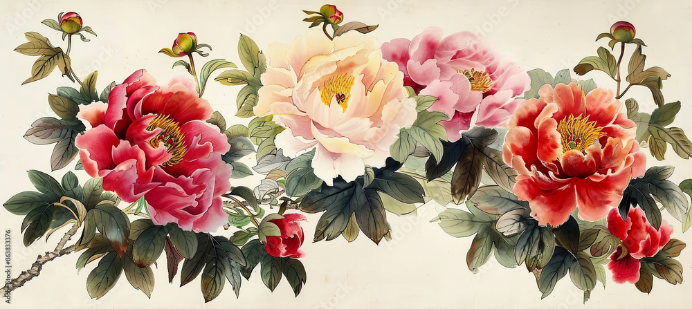 Immerse yourself in the delicate beauty of nature with this stunning image of vibrant peonies Immerse yourself in the delicate beauty of nature with this stunning image of vibrant peonies