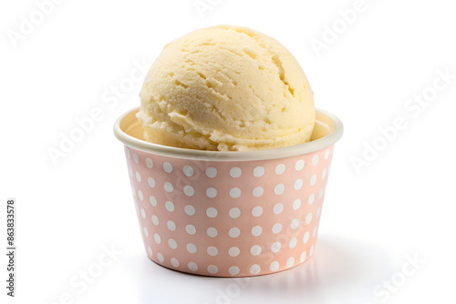 Single Scoop of Vanilla Ice Cream in Polka Dot Paper Cup