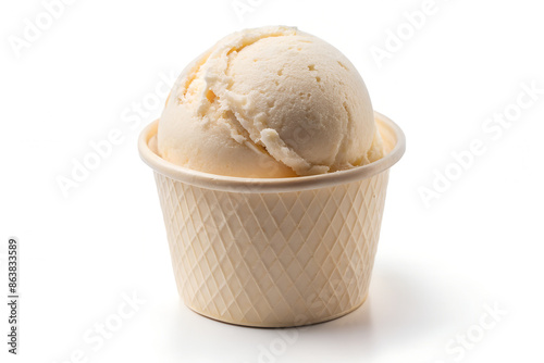 Single Scoop of Vanilla Ice Cream in a Paper Cup