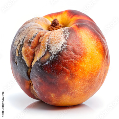 A Single Rotten Peach Isolated on a White Background
