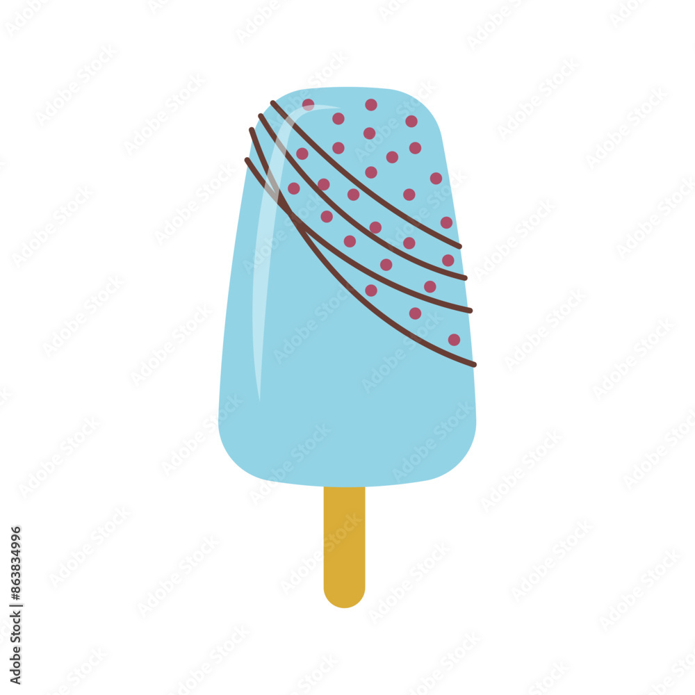 Ice cream flat. Cute kids frozen creamy desserts and sundaes. Waffles cones vanilla, ice lolly scoops cake. Colorful cartoon creamed chocolate and milk brown yellow green and red popsicle