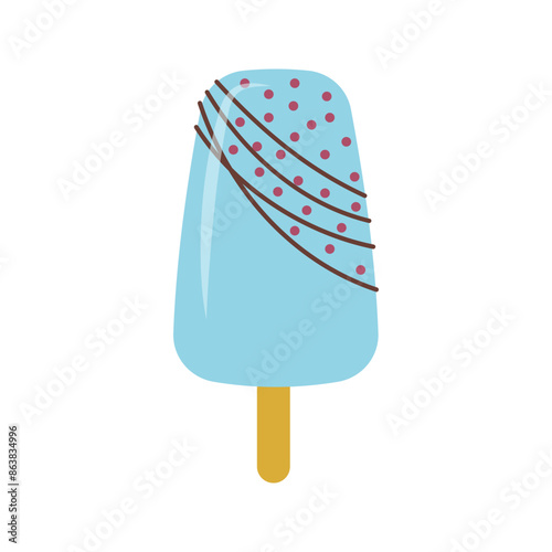 Ice cream flat. Cute kids frozen creamy desserts and sundaes. Waffles cones vanilla, ice lolly scoops cake. Colorful cartoon creamed chocolate and milk brown yellow green and red popsicle
