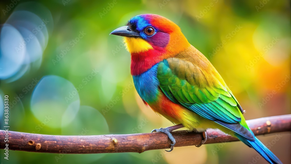 A close-up photo of a colorful bird perched on a tree branch , Wildlife, Nature, Avian, Feathered, Plumage, Ornithology
