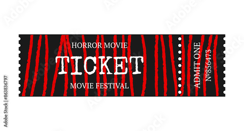 Invitation ticket to a horror movie festival. Scary movie ticket. Vector illustration isolated on white background