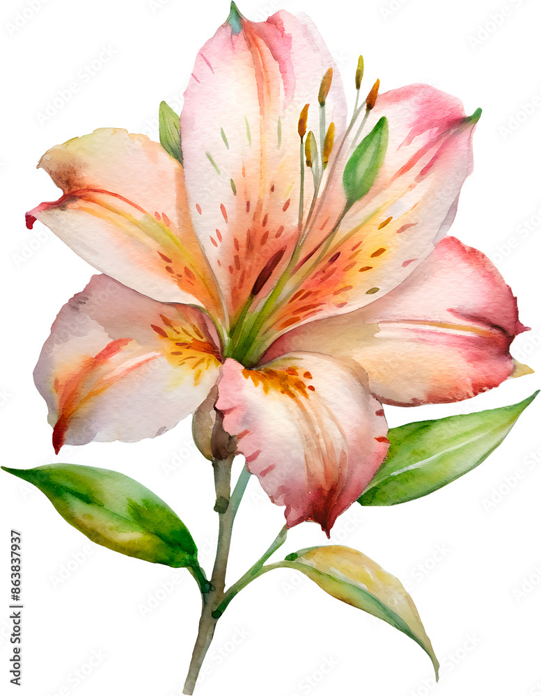 Obraz premium watercolor painting one Alstroemeria flower no background png