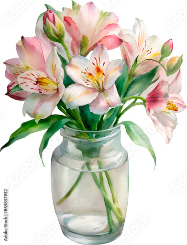 Wallpaper Mural watercolor painting bouquet Alstroemeria flower floral glass jar no background png Torontodigital.ca