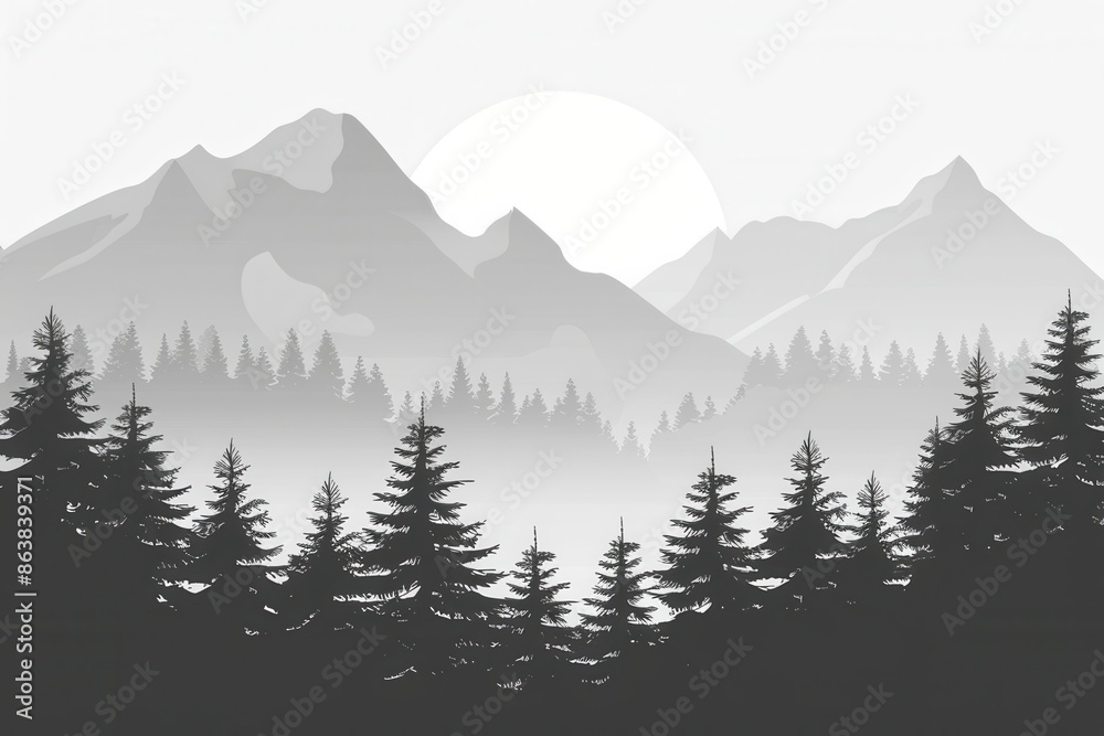 Fototapeta premium A serene mountain landscape at dawn, with sun-kissed peaks and a soft pastel sky, creating a tranquil and inspiring scene. Generative AI