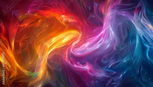 A vibrant abstract background with swirling colors of red, orange, blue, and purple. The image has a fluid, almost liquid-like quality.