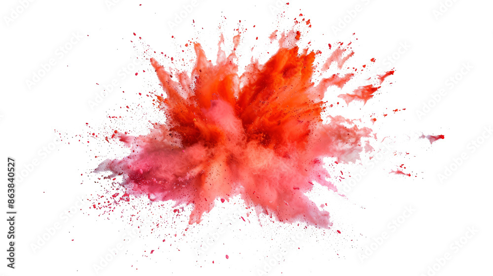 bright red and peach paint color powder festival explosion burst isolated white background. bright red and peach paint color powder festival explosion burst isolated white background.