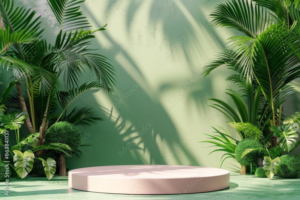 Tropical Product Display with Lush Greenery Tropical Product Display with Lush Greenery