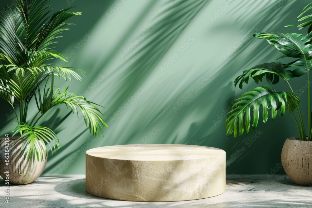 Minimalist Product Display with Tropical Greenery Minimalist Product Display with Tropical Greenery