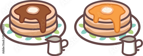 メープルシロップと黒蜜のパンケーキ（ホットケーキ）・イラストアイコン素材