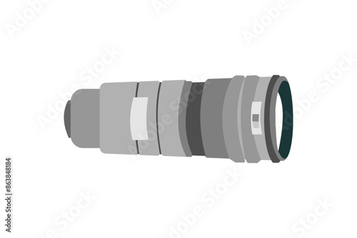 This is a vector image of a telephoto lens, suitable for use as banner images, advertisements, icons, logos, sample images, promotional images, camera spare parts, etc.