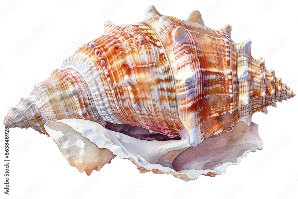 Obraz premium Detailed image of a vibrant sea shell with intricate patterns and textures. Perfect for nature, beach, and marine life themes. cut out. PNG. transparent background.