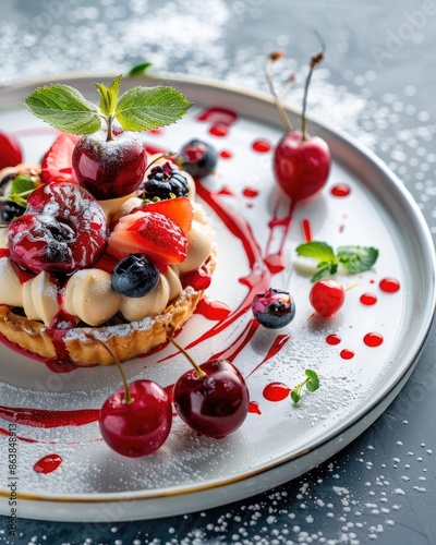 Tasty Dessert with Cherries photo