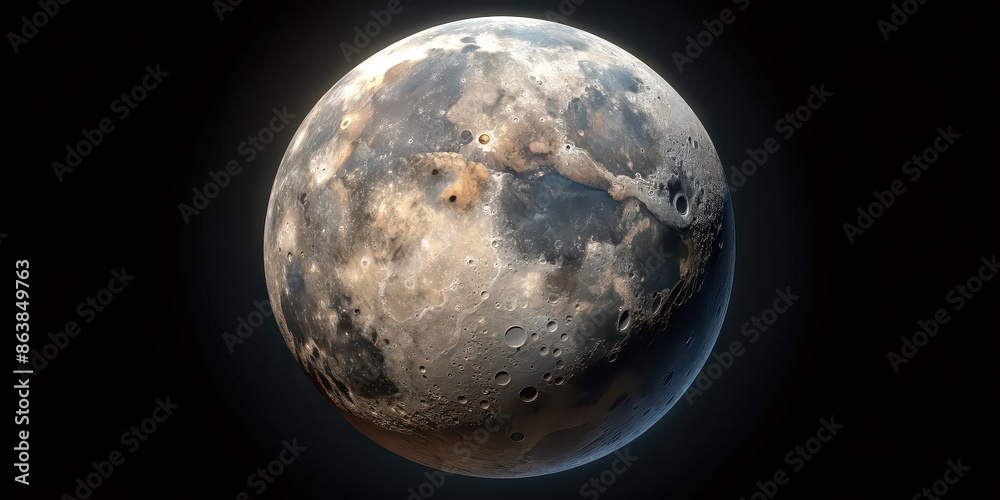Obraz premium Realistic render of the moon with intricate texture, moon, space, lunar, astronomy, celestial, night sky, planet, satellite