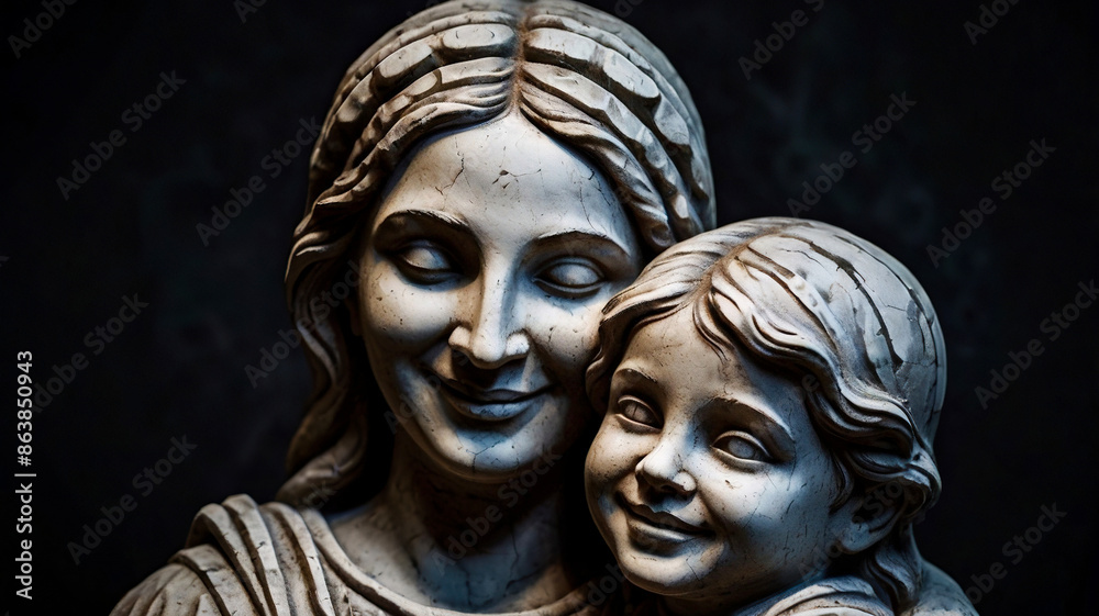 Happy Mother's Day, A mother and child statue isolated on white background Happy Mother's Day, A mother and child statue isolated on white background