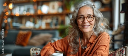 Smiling Senior Woman with Glasses, Enjoying a Moment of Relaxation