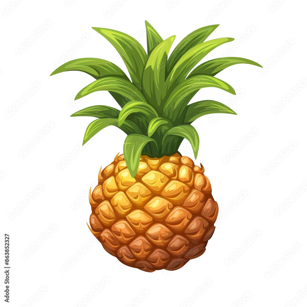 Close-up of a ripe pineapple with vibrant green leaves, isolated on white background. Perfect for tropical, fresh, and summer themes. Close-up of a ripe pineapple with vibrant green leaves, isolated on white background. Perfect for tropical, fresh, and summer themes.