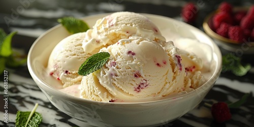 Creamy Vanilla Ice Cream with Raspberry Swirls